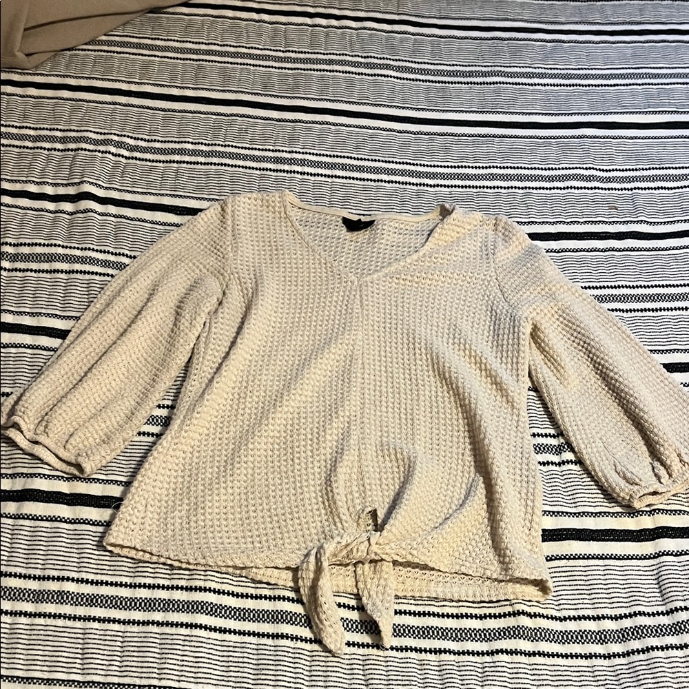 W5 Cream Textured Tie-Front Blouse